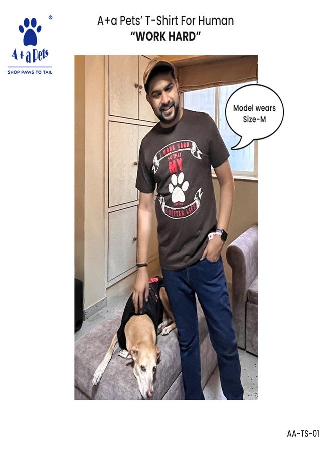 A+a Pets' Graphic Printed Premium T-Shirt for Human(Unisex) 'WH' & Pets(Dog & Cat) 'Nice' | Half Sleeve Round Neck | Light Weight Costumes | Cotton (Human - M, Pet - 5XL, BrownH & BrownP) - Image 5